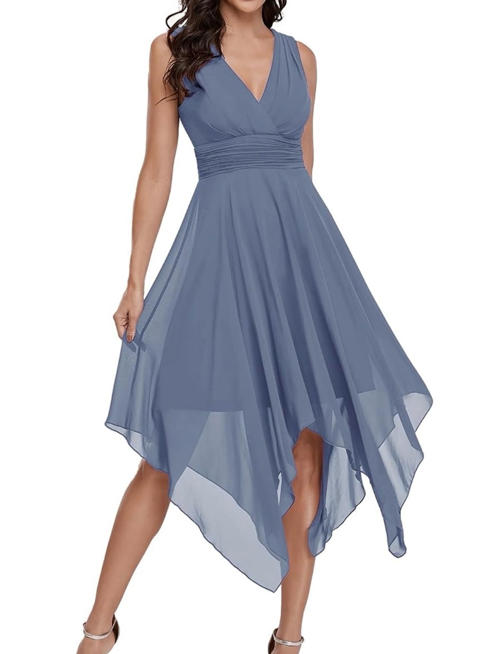 Ever Pretty Sleeveless V-Neck Formal Dress in Dusty Blue Size 12